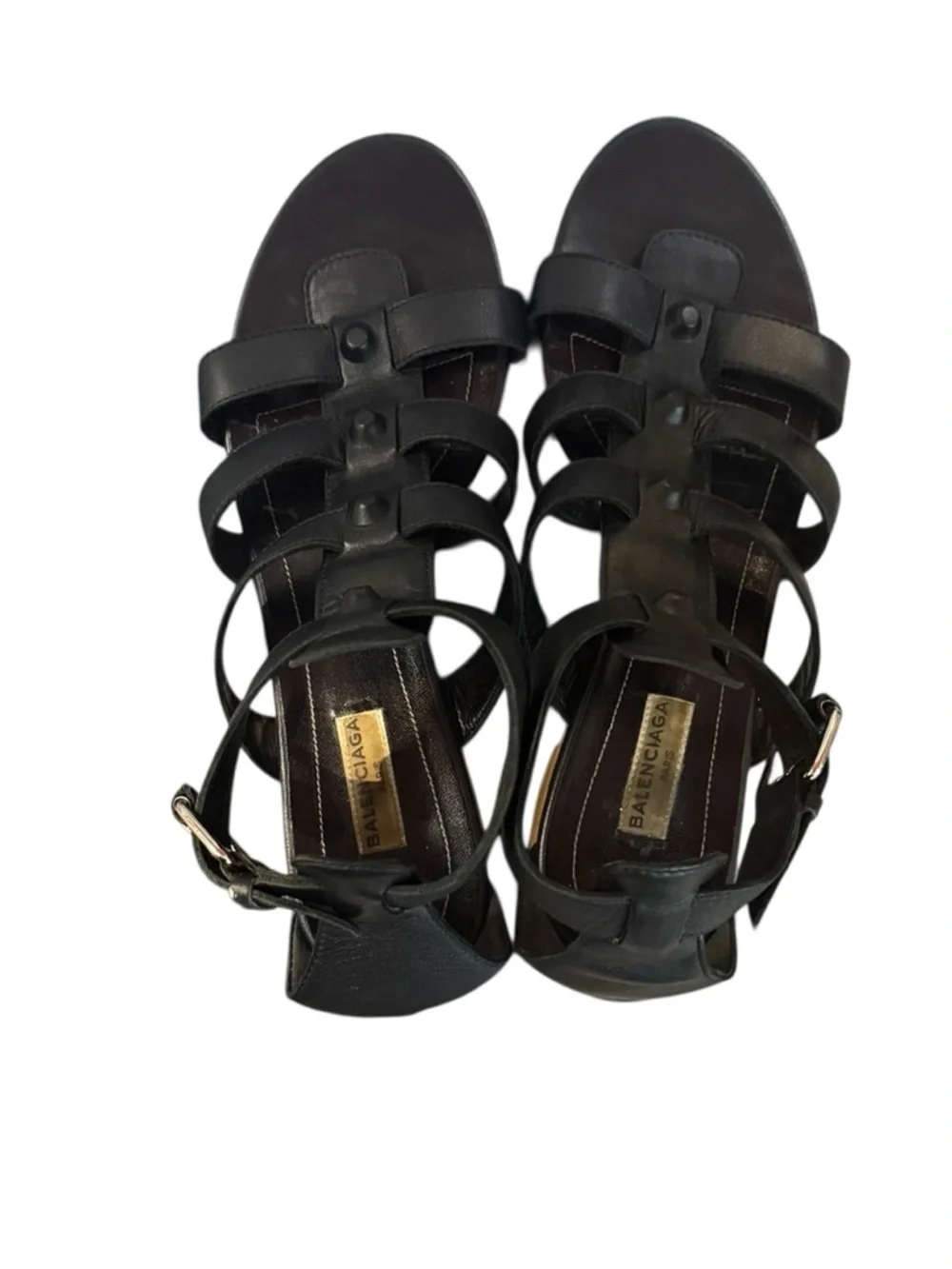 Balenciaga Arena Black Leather Gladiator Studded Multi-Strap Ankle  Sandals - Picture 5 of 15
